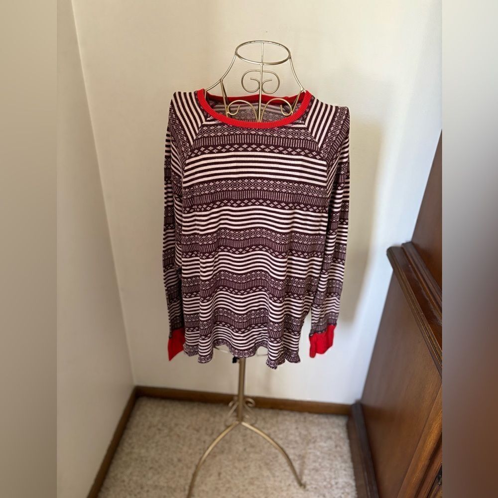 Aerie Long Sleeve Thermal Top Multicolor Fair Isle Size Large